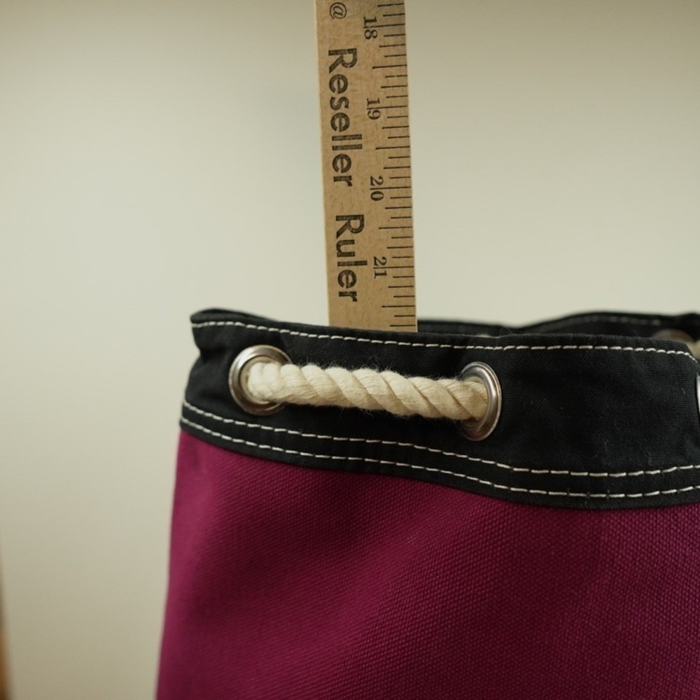 VTG LL Bean Boat Tote Barrel Bucket Bag Magenta Canvas Nautical Rope Made USA - Picture 7 of 12